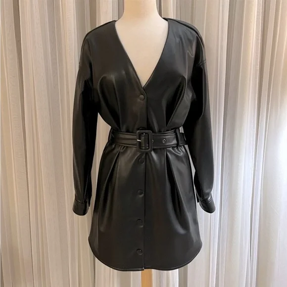 chinese dress ladies Vegan Leather Tunic Dress in Black Small main image 1